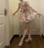 DAIIIBABYYY  -  Japan Lace Ruffle Bowknot Organza Pink Puffy Bubble Sleeves Lovely Lolita Princess Dress Cross Dresser Sissy Maid Role Play