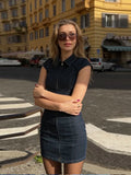 Daiiibabyyy  Lapel Short Sleeve Denim Bodycon Mini Dress Women Street Waist Cinching Hip Package Zipper Cocktail Evening Dresses New Clubwear