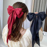 Daiiibabyyy Fashion Chiffon Bow Hair Clip Women Large Bowknot Stain Hairpin Barrettes Girls Solid Color Ponytail Clip Hair Accessories Gift