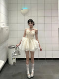 Daiiibabyyy  Sweet Floral Mini Dress Women Birthday Party Ruffles Spaghetti Straps Dresses Summer Fashion Korean Bodycon A Line Vestidos New
