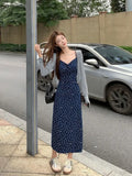 Daiiibabyyy  Ensemble Femme 2 Pièces Spring New High-end Designed Korean Style Temperature Niche Slim Floral Suspender Long Skirt + Cardigan