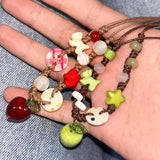 Daiiibabyyy  Fashion Green Apple Pendant Necklaces for Women Cute Ceramic Handmade Beaded Adjustable Choker Necklaces Birthday Jewelry Gifts
