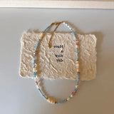 Daiiibabyyy  Fresh Blue Seed Beads Pearl Stone Clavicle Chain Dopamine Beaded Necklace For Women and Girls Holiday Daily Jewelry