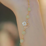 Daiiibabyyy Gold Color Hetian Jade Flower Bracelet For Women Girl Peach Blossom Shell Vintage Jewelry Birthday Gift Dropshipping