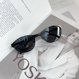 Daiiibabyyy  American Retro Cat Eye Blue Sunglasses for Women Y2k Fashion Spicy Girl Concave Style Street Photography UV Resistant Sunglasses
