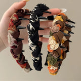 Daiiibabyyy  Elegant Brown Temperament Pleated Headbands for Woman Girls Fashion Toothed Non-slip Hair Hoops Fashion Girl Makeup Accessory