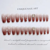 Daiiibabyyy 24pcs French Short Caramel Color Gradient Phnom Penh False Nails Press on Reusable Stick-on Full Cover Fake Nail with Glue