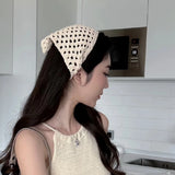 Daiiibabyyy  Knitted Hollow Out Triangle Hair Scarf Headband Women Girls Knitted Flower Headbands Summer Travel Literary Photo Headwear