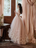 Daiiibabyyy  Pink Applique Wedding Dresses Women Off The Shoulder Ankle-length Evening Party Dress Customized Prom Formal Occasion Dress