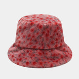 Daiiibabyyy  Women Autumn Winter Printed Plush Bucket Hat Vintage Floral Print Fluffy Hat Korean Warm Fisherman Hats