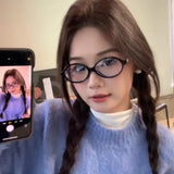 Daiiibabyyy  Oval Small Frame Retro Female Korean Plain Glasses Anti-blue Light Eyeglasses Eye Protection Ladies Optical Spectacle Eyeglass