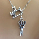 Daiiibabyyy Vintage Mini Sewing Machine Scissors Alloy Pendant Necklaces Women Fashion Combination Hip Hop Clavicle Chain Party Gift