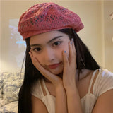 DAIIIBABYYY  -  Women's hat Sweet hollow breathable lace beret Summer thin breathable versatile casual fashion painter hat trend