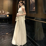Daiiibabyyy  French Fashion Luxury Halter Neck Evening Gown Women Sexy Backless Sleeveless Slim-Fit Long Party Dress High-street Casual Robe
