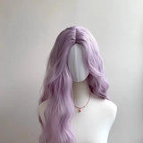 Daiiibabyyy  Purple High Quality Long Roll Synthetic Wig Mid-split Bangs Large Wave Curly Hair Long Women's Wig