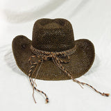 Daiiibabyyy  Hollow Out Breathable Handmade Woven Straw Hat Men Women Summer Sunshade Rolled Brim Western Cowboy Hat Shell Vintage Beach Hat