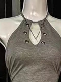DAIIIBABYYY  -  Hollow Out Halter Streetwear Camisole Summer Slim Fit Y2k Aesthetic Women Vintage Gray Tank Top Grunge Backless Harajuku Vest