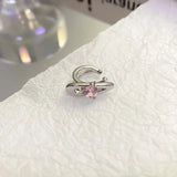Daiiibabyyy  Fashion Shiny Pink Zircon Heart Hairpin Ear Clip for Women Punk Metal Geometric No Piercing Ear Cuff Aesthetics Y2K Jewelry