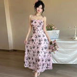 DAIIIBABYYY  -  New Blue Floral Mesh Chic Sling Maxi Dress Women Elegant Casual Beach Style Dress Summer Korean Fashion Bodycon Party Dress