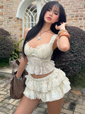 Daiiibabyyy  loral Print Ruffled Cami Top Tiered Skirt Set Slim Fit Sleeveless Summer Romantic Women Sundress Chic Sweet Lady Two-Piece
