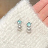 Daiiibabyyy  Y2K Blue Crystal Star Stud Earrings For Women Egirl Exquisite Zircon Pentagram Star Temperament Earrings Aesthetic Jewelry