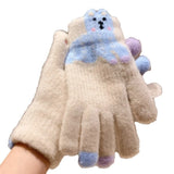 Daiiibabyyy  Korean Style Warm Knitted Gloves Touch-screen Cartoon Full Finger Mittens Cute Cold-proof Riding Protective Mittens Cycling