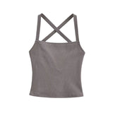 Daiiibabyyy  Solid Color Sexy Back-Cross-Strap Tank Top For Women New Summer Slim-Fit Short Outerwear Base Top Pure Desire Casual Style 56ZA