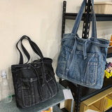 Daiiibabyyy  Casual Handbag Large Capacity Denim Tote Bag Fashion Everything High Appearance Level Shoulder Bag Commuter Underarm Bag