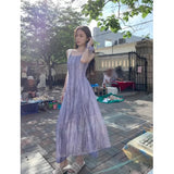 DAIIIBABYYY  -  Camis Dresses Purple Tie Dye Summer Off Shoulder Hot Girls Striped Dresses Casual Korean Fashion Skirts Sweet Female Clothing