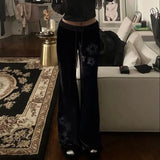 Daiiibabyyy   New Niche American Retro Star Pattern Low Waist Sexy Micro Flared Long Women Black Slim Fit Casual Pants