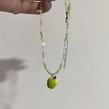 DAIIIBABYYY  -  New Cute Harajuku Cartoon Fruit Ceramic Pendant Green Charm Beads Choker Necklace Women Y2K Jewelry Aesthetic Summer Accessories