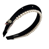 DAIIIBABYYY  -  High-Grade Satin Pearl Headband Korean Retro Double Layer Hair Band Women's Net Red High Skull Top Headband Head Accessories