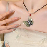DAIIIBABYYY  -  National Style Color Beads Butterflies Necklace Female Temperament Thin Rope Collarbone Chain Adjustable Chain Jewelry