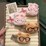 Daiiibabyyy  1pc Autumn new coffee colored glasses, teddy bear, clip, cute bangs, hair accessories clip