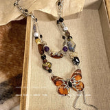 DAIIIBABYYY  -  Luxury Maillard Color Butterfly Double Chains Luxury Aesthetic Necklace for Women Fashion 2024 Choker Collar Necklace
