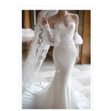 Daiiibabyyy  White Light Luxury Stain Appliques Wedding Dresses Elegant Strapless Off The Shoulder Bride Dress Sexy Mermaid Vestidos De Novia