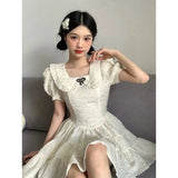 DAIIIBABYYY  -  Kawaii Mini Dress Women Japanese Lolita Bow Lace Patchwork Dresses Summer Party Puff Short Sleeve Bodycon A Line Vestidos