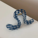 Daiiibabyyy  Dark blue transparent plaid hair claw clip simple elegant disc hair shark clip versatile daily high-end hair accessories