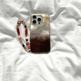Daiiibabyyy  Whirlpool Pattern IND Coffee Gradient Dyeing Phone Case with Chain for iPhone 11 12 13 14 15 16 17 Pro Max