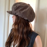 Daiiibabyyy  Korean Version Simple Solid Color Autumn Soft Brim Large Version Cloud Berets Street Versatile Literary Newsboy Cap for Women's