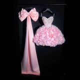 Daiiibabyyy  Pink Off-Shoulder Big Bow Short Ball Gown for Women Girl Elegant 3D Flowers Prom Evening Dress Sexy Mini Party Birthday Dresses