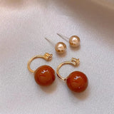 Daiiibabyyy  New Design Features Front and Rear Contrasting Round Bead Pendants Earrings For Women Unusual Jewelry Accessories For Girls