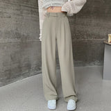 Daiiibabyyy  New Narrow Suit Mop Pants for Women Loose Solid Color Slim Straight Trousers Casual Elastic High Waist Wide Leg Pants Mujer