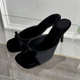 Daiiibabyyy  Butterfly-knot Satin Women Slipper Slip On Ladies Sandal Thin High Heel Outdoor Dress Slides Shoes Summer Fashion