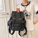 Daiiibabyyy  Retro Y2k Casual Striped College Backpack Korean Style School Bag Large Capacity Versatile Bookbags Leisure Kpop Girls Women Bag