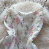 DAIIIBABYYY  -  Elegant Butterfly Print Mesh Spliced Ruffle Sleeveless Chic Straps Slim Slip Dresses French Women High Street Summer Clothing