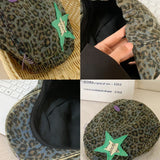 DAIIIBABYYY  -  American Leopard Print Forward Hat Men and Women Spring and Summer Five-pointed Star Sticker Design Short-brimmed Painter Cap