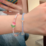 Daiiibabyyy  Colorful Beads Tulip Butterfly Bracelet Translucent Star Candy Color Bead Bracelet Sweet Pretty Exquisite Girl Bracelet Jewelry