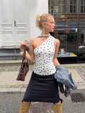 Daiiibabyyy  Ladies Elegant Halter Neck Top Polka Dot Print Sleeveless Tie Neck Ruched Slim Fit Casual Streetwear Summer New Chic Tops