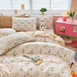 DAIIIBABYYY  -  New Little Fresh Pure Cotton Four Piece Set with 40 Thread Count All Cotton Bedding Ins Bed Sheet and Quilt Set with 4